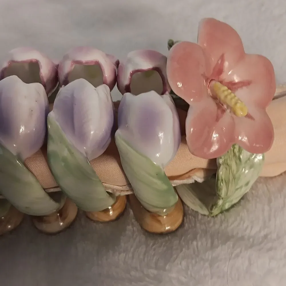 Floral Ceramic Set Of 9 Napkin Holder
